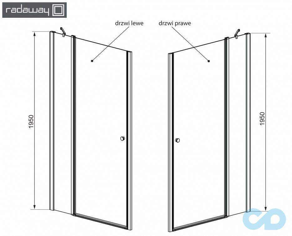 техническая схема Душевая дверь Radaway Eos II DWJ 80 левая 3799440-01L