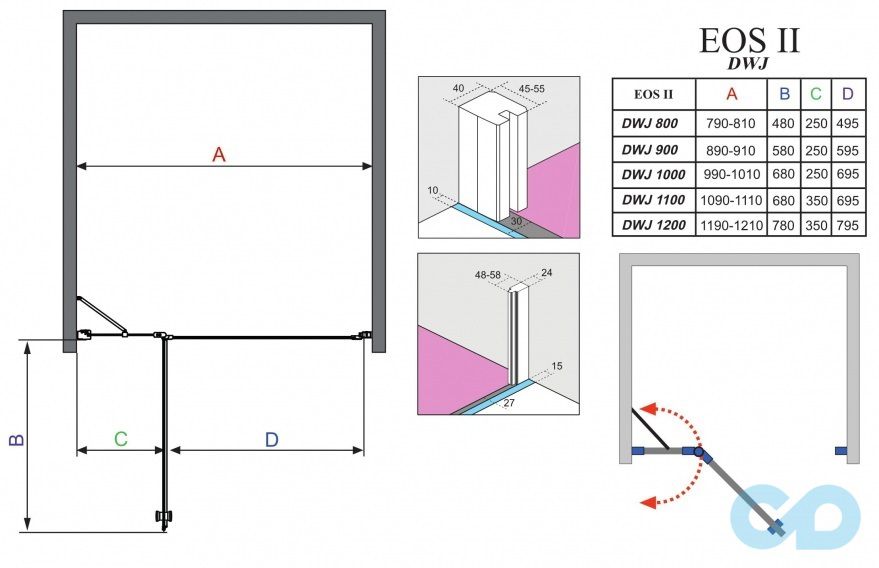 чертеж Душевая дверь Radaway Eos II DWJ 80 левая 3799440-01L