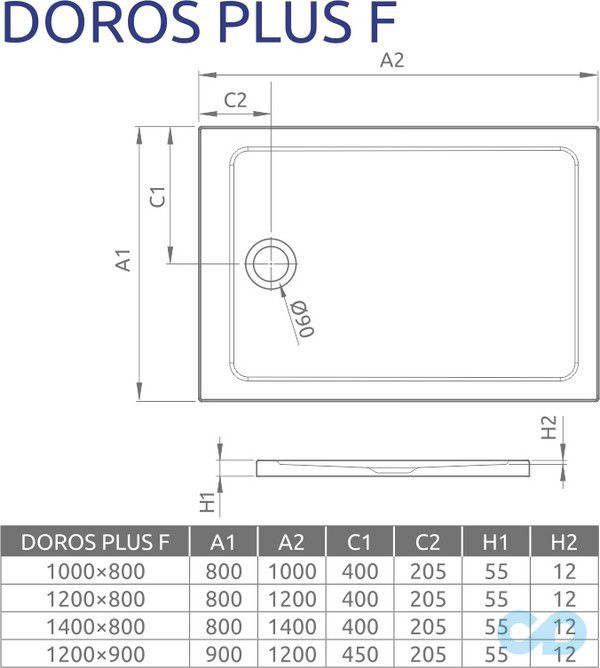 креслення Душовий піддон Radaway Doros Plus F 80x100 (SDRFP1080-01