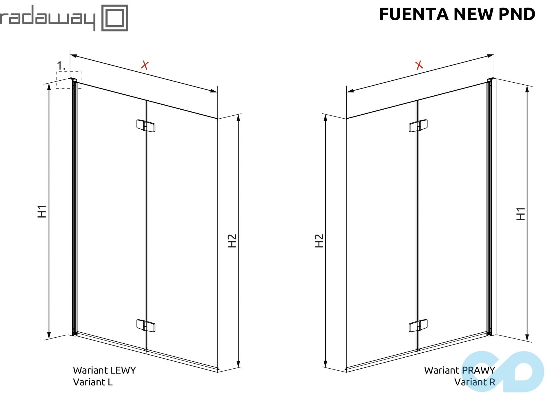 техническая схема Шторки на ванну Radaway Fuenta New PND 100 левые (208210-01L)