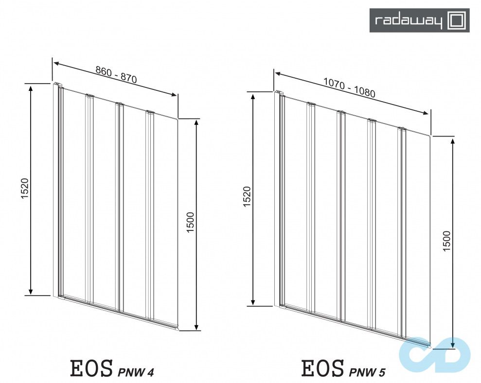 технічна схема Шторка для ванни Radaway EOS PNW4 (205401-101