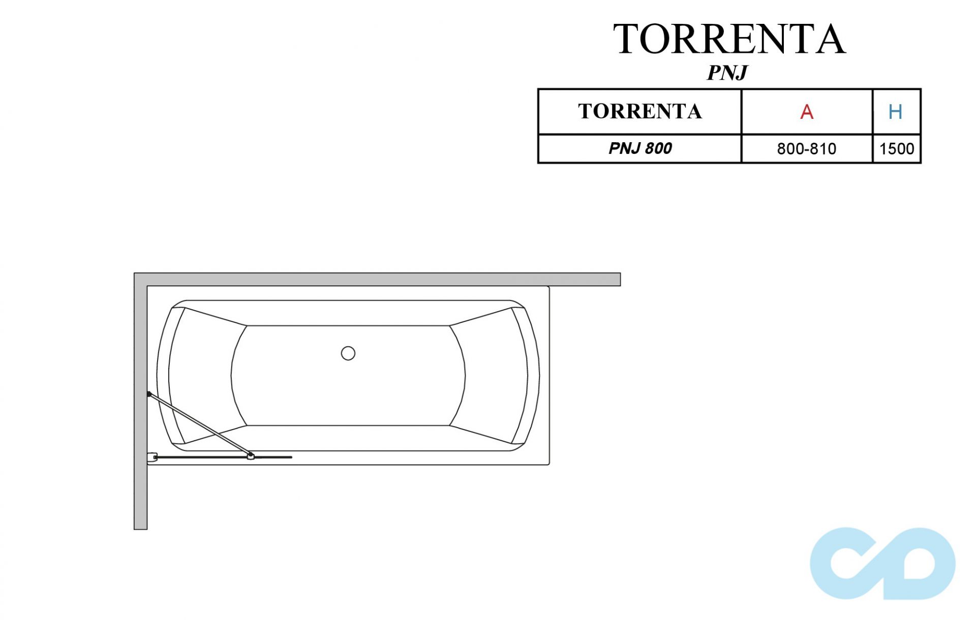 креслення Шторка для ванни Radaway Torrenta PNJ 80 ліва (201101-101NL)