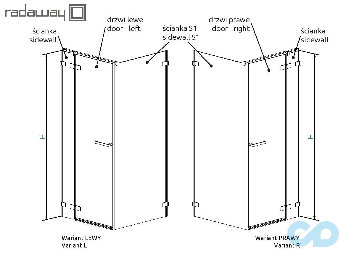 технічна схема Душова кабіна Radaway Arta KDJ II 110 передня стінка 223 + двері G 820 (ліва) + S1 110 (386457-03-01L + 386040-03-01L + 386023-03-01