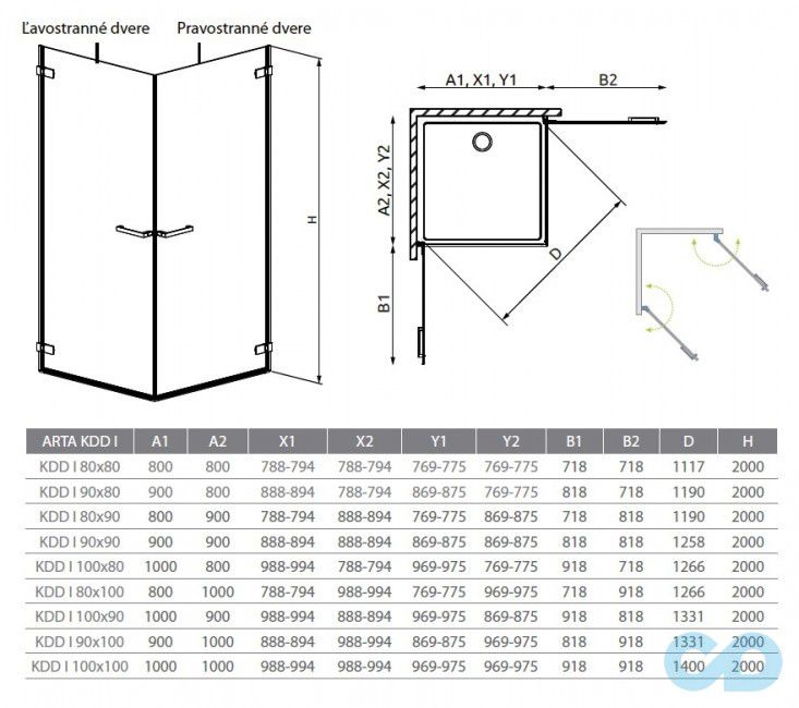 креслення Душова кабіна Radaway Arta KDD I 80 (386060-03-01L + 386060-03-01R