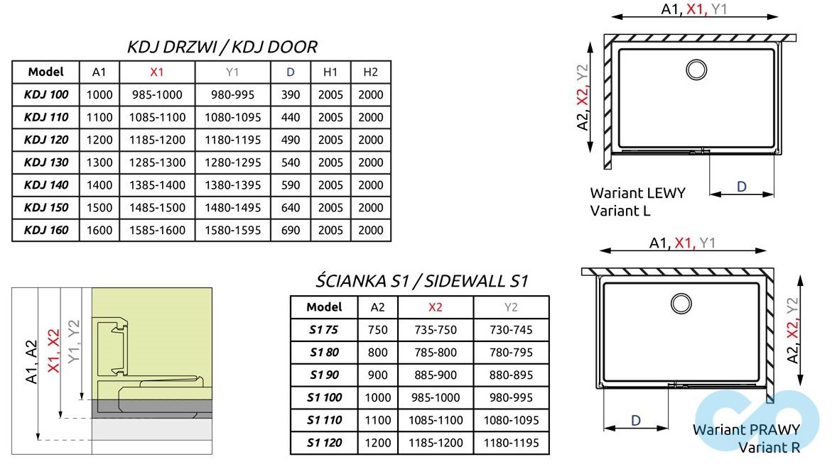 чертеж Душевая кабина Radaway Idea KDJ 130 х 100 (387043-01-01L + 387052-01-01R)
