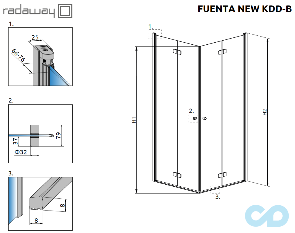 технічна схема Душова кабіна Radaway Fuenta New KDD-B 80x80 (384070-01-01L + 384070-01-01R