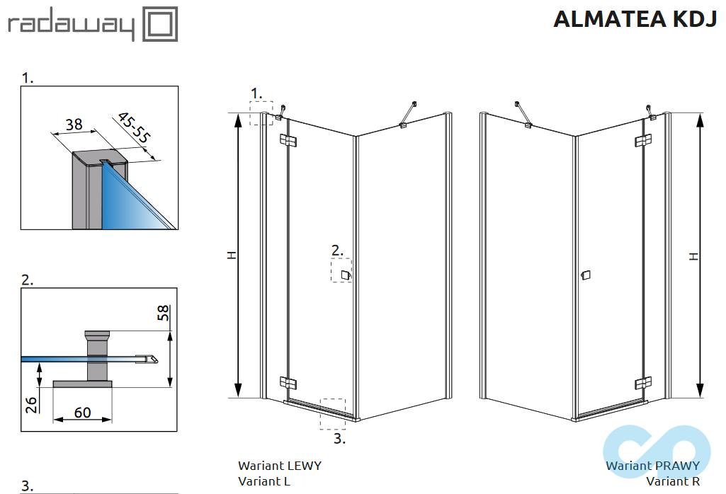 техническая схема Душевая кабина Radaway Almatea KDJ 120x90 (32144-01-01NL)