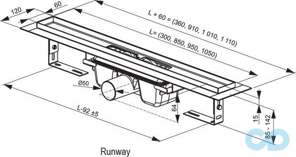 чертеж Душевой канал Ravak Runway 1050 X01392