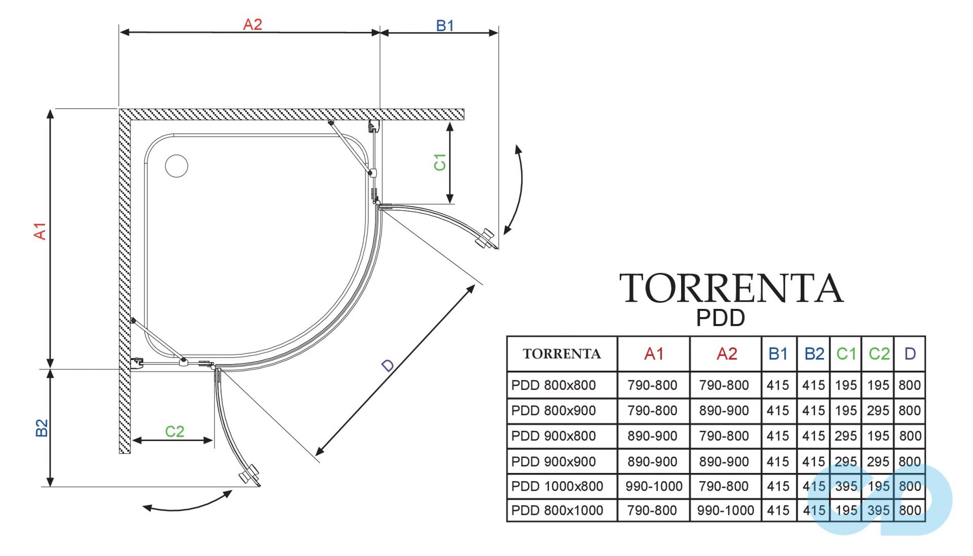 креслення Душова кабіна Radaway Torrenta PDD 90 31600-01-01N