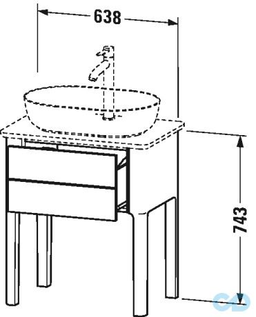 техническая схема Тумба с умывальником Duravit Luv  LU9560Blue,  LU9465, 0379600000 из кварцевой столешницей