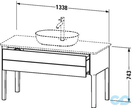 креслення Тумба з умивальником Duravit Luv LU9561 Blue, LU9466, 0380800000 з кварцовою стільницею