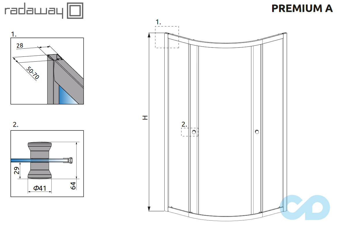 техническая схема Душевая кабина Radaway Premium A 80 30413-01-01 