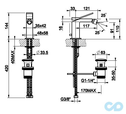 розмір змішувач для біде gessi rettangolo k 53007031