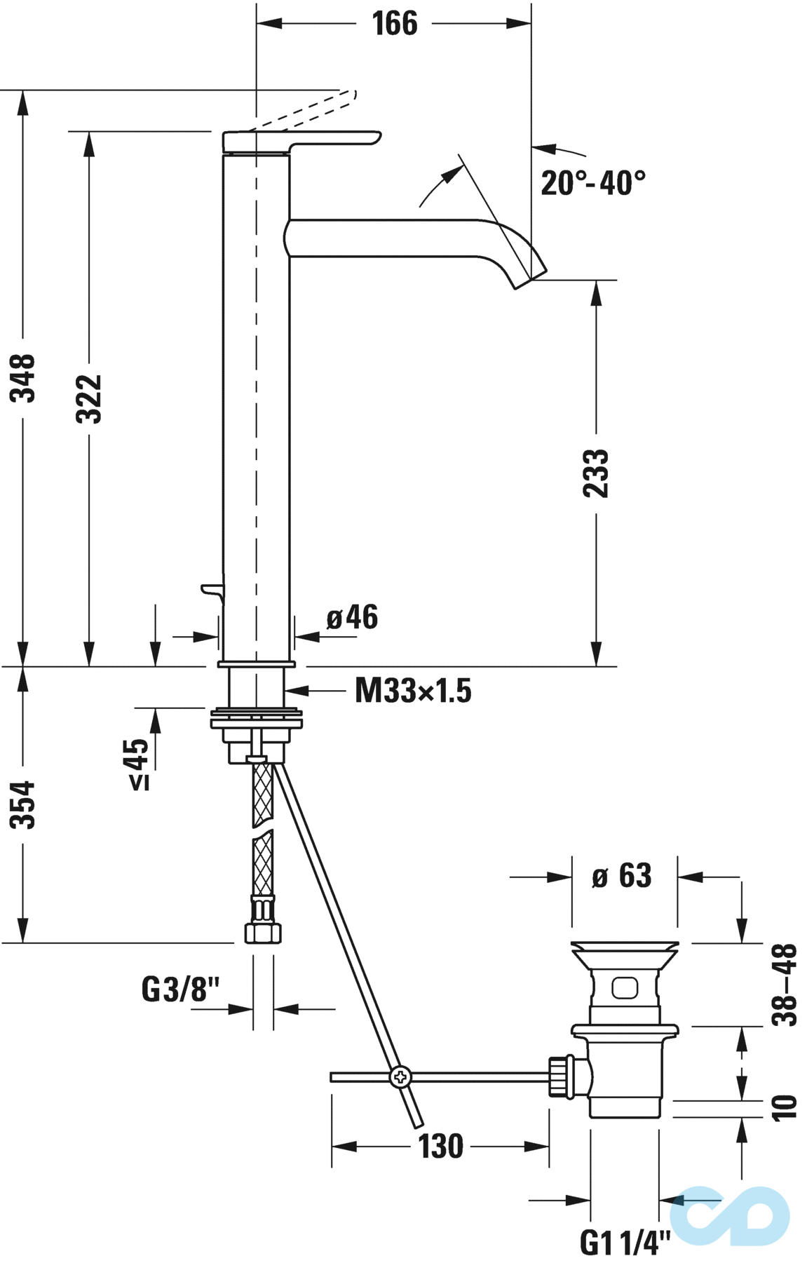 размер высокий смеситель для раковины duravit c.1 xl c11040001