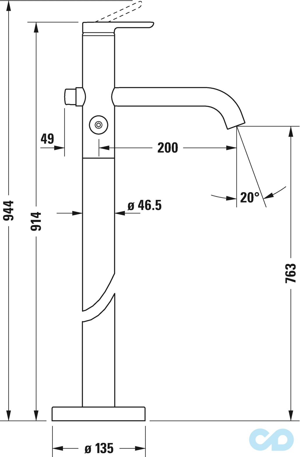 розмір підлоговий змішувач для ванни duravit c.1 c15250000
