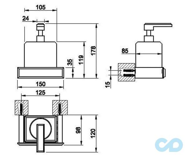 чертеж Настенный дозатор для жидкого мыла 46413-031 хром