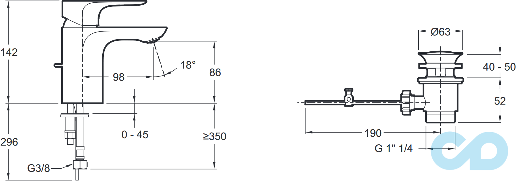 розмір змішувач для раковини jacob delafon aleo e72275-cp хром