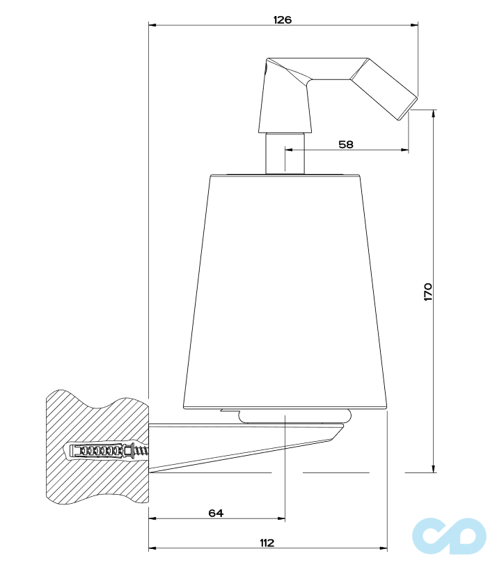 техническая схема Настенный дозатор жидкого мыла Gessi Cono 45413-031 хром