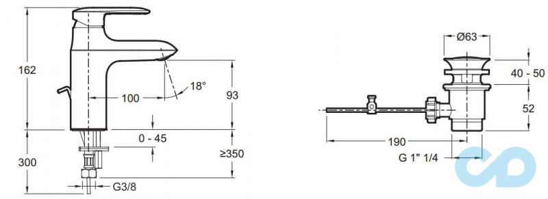 размер смеситель для раковины jacob delafon kumin e98827-cp