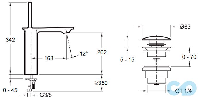 размер высокий смеситель для раковины jacob delafon stance e14761-cp хром