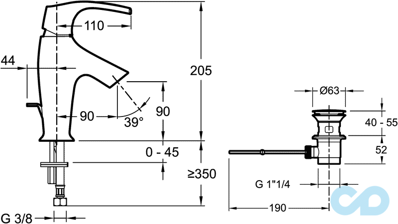 размер смеситель для раковины jacob delafon symbol e72680-cp