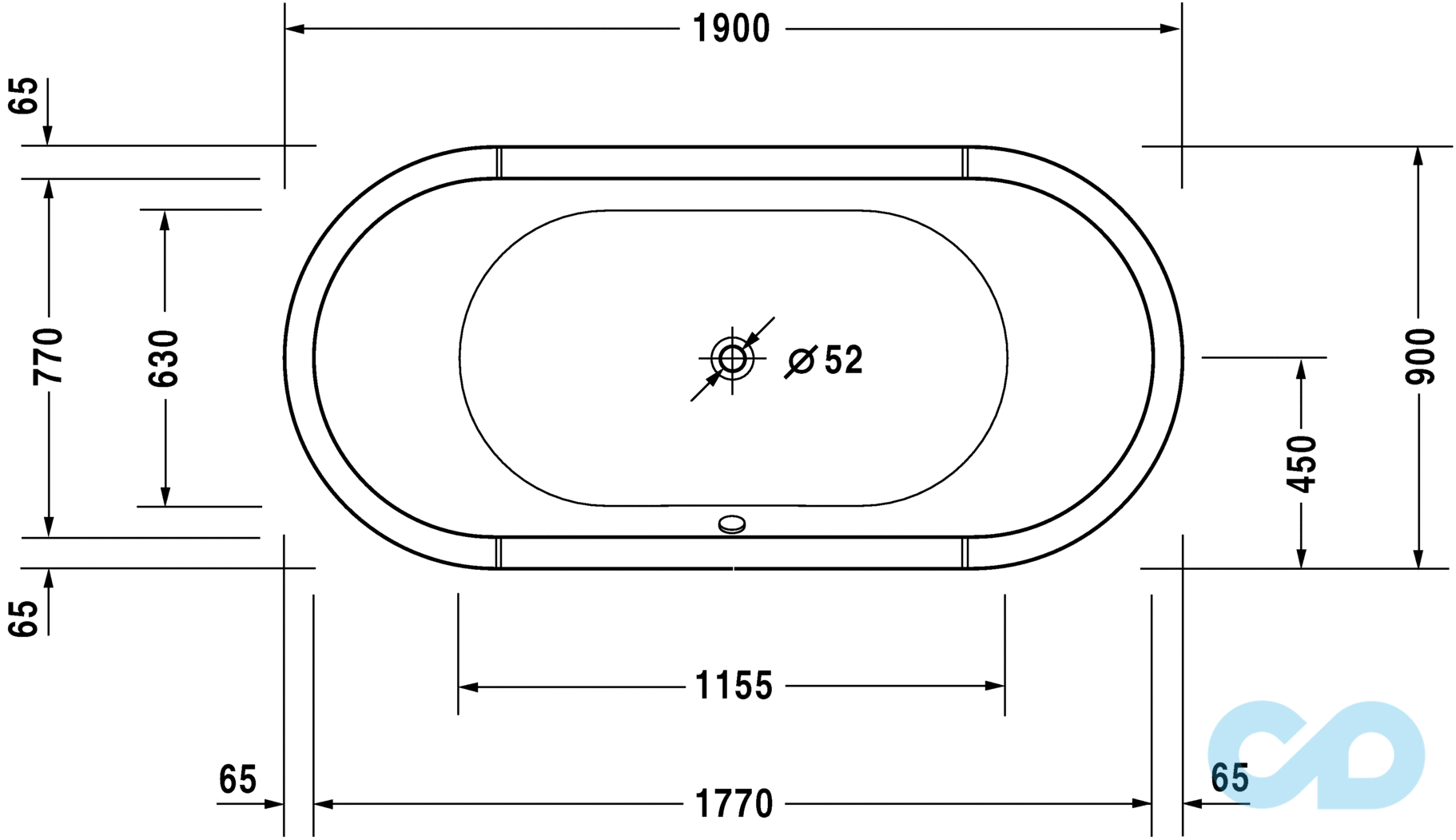 размеры ванна акриловая duravit starck 190x90 700012