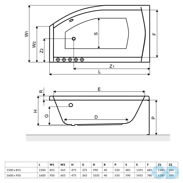 размеры ванна акриловая radaway sitera 150 × 85 правая wa1-32-150×085r