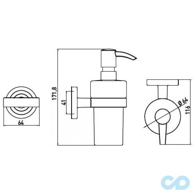 чертеж Дозатор для жидкого мыла подвесной Emco Polo 0721 001 01