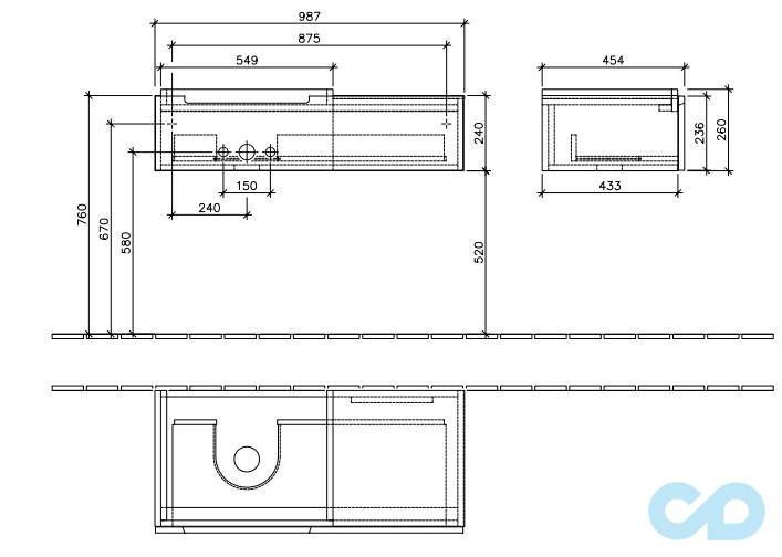технічна схема Тумба з умивальником Villeroy & Boch Subway 2.0 A7001SDH