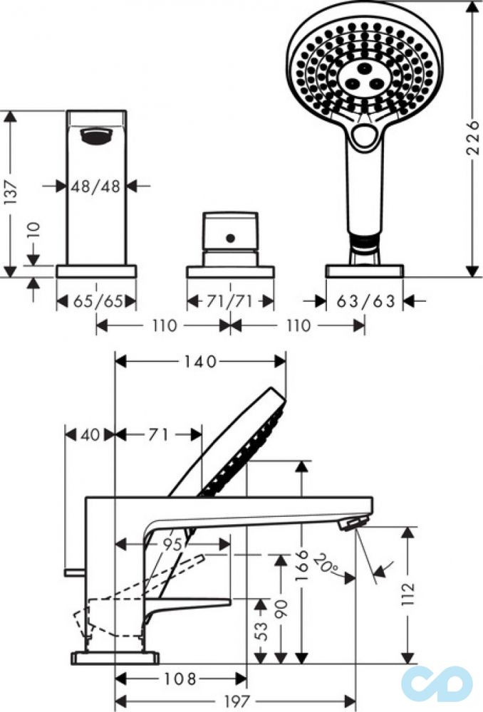 розмір змішувач для ванни hansgrohe metropol 74551000