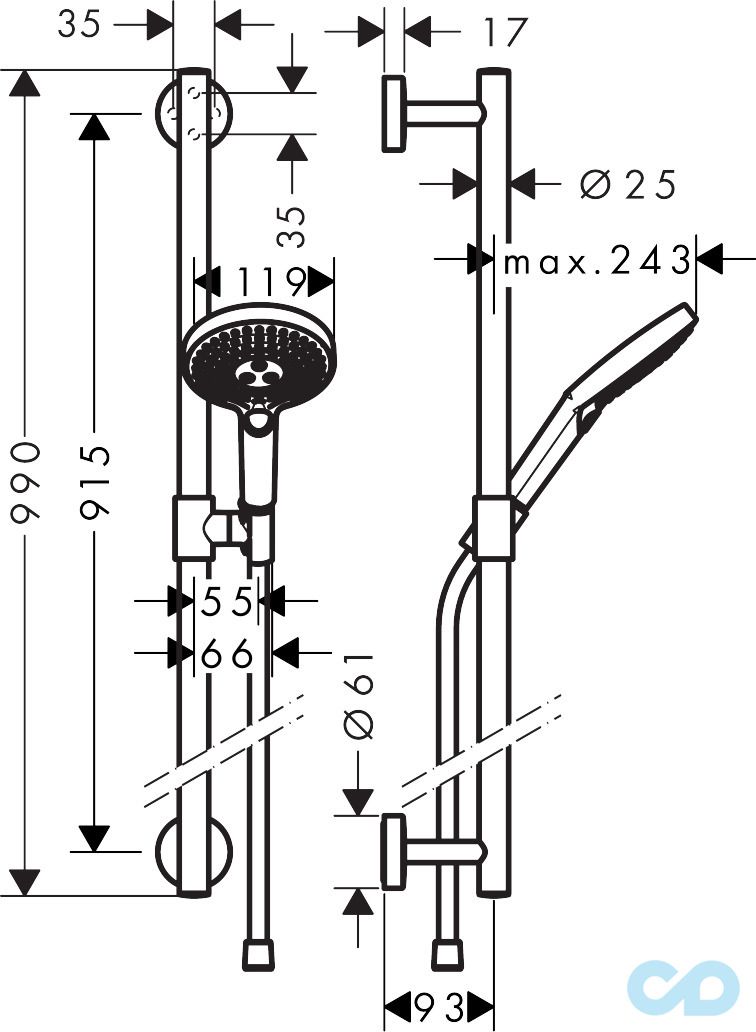 чертеж Душевой набор Hansgrohe Raindance Select S 120 3jet 26322000