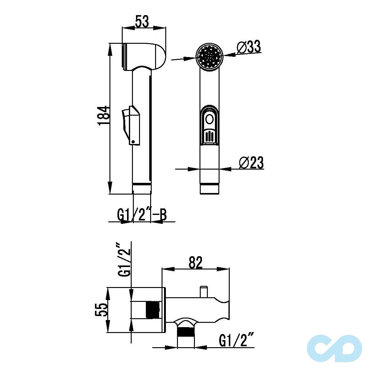 чертеж Гигиенический душ с запорным вентелем Imprese B704121