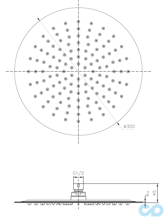 чертеж Верхний душ Imprese 300 мм S300SS2