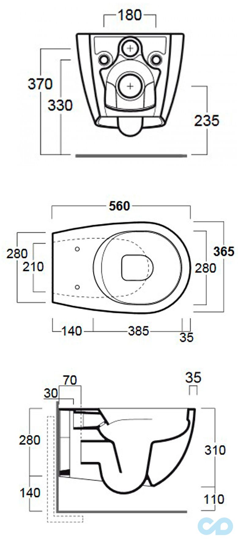 технічна схема Інсталяція Grohe Rapid SL з унітазом Simas Vignoni VI18, F85, VI004