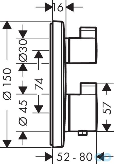 чертеж Душевая система скрытого монтажа Hansgrohe Ecostat Square 2B141218