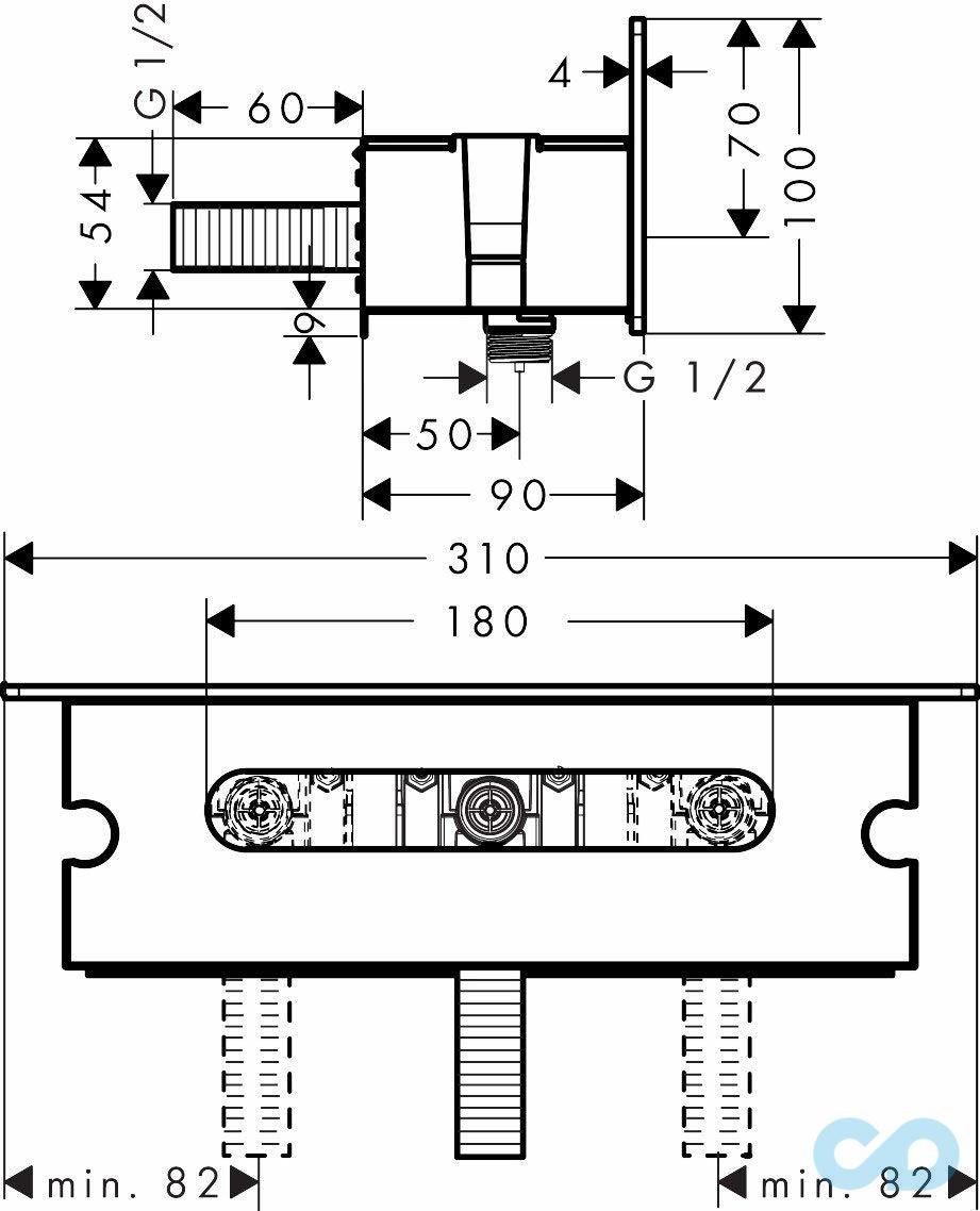 Душова система прихованого монтажу Hansgrohe Ecostat Square 2B141218 технічна схема 4