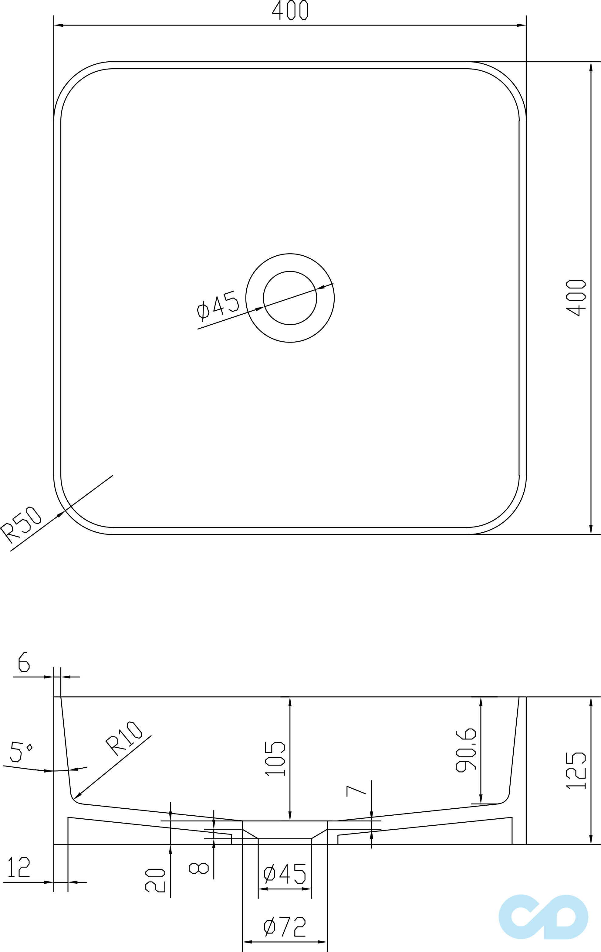 креслення Накладна раковина Volle Solid Surface 13-40-210