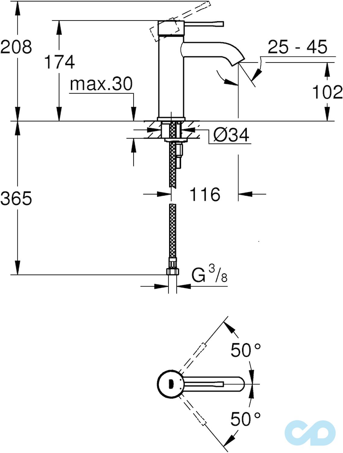 чертеж Смеситель для раковины Grohe Essence 23590A01