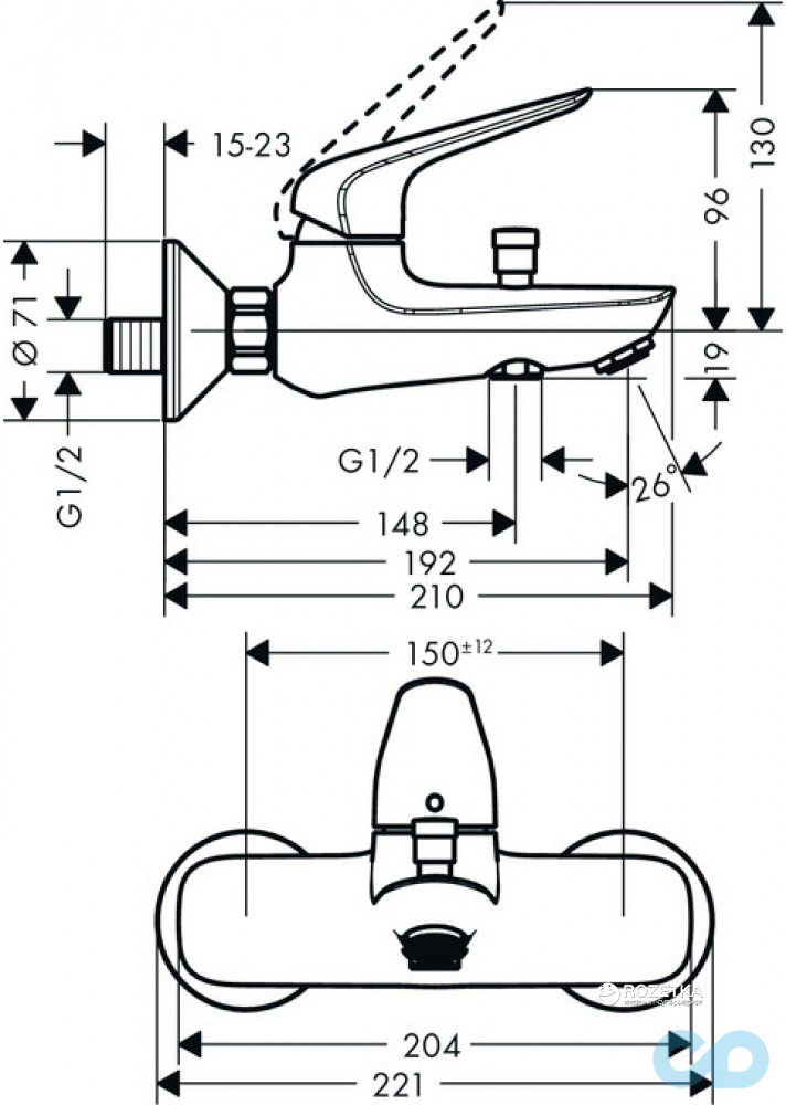 техническая схема Набор смесителей для ванны Hansgrohe Novus 20180002