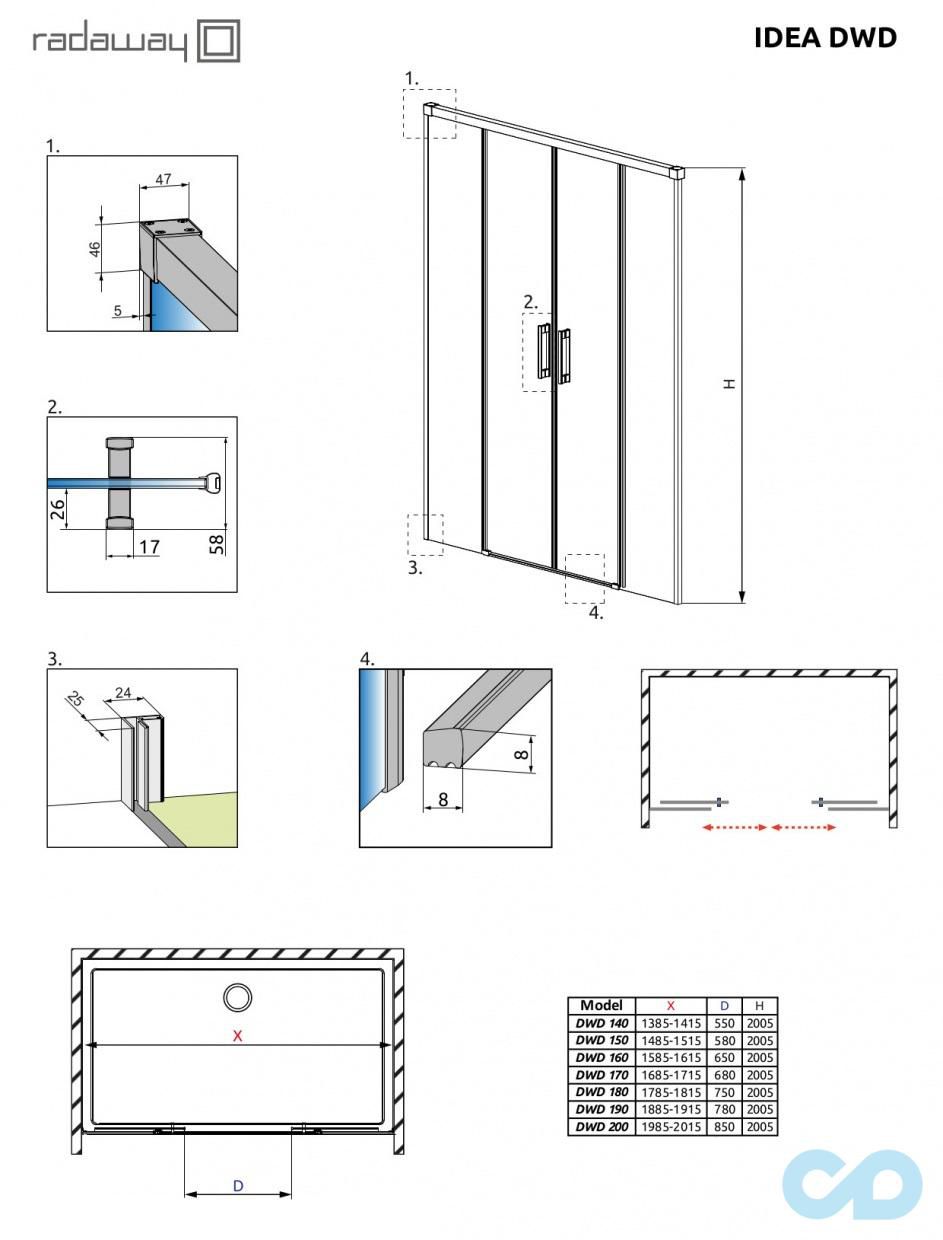 креслення Душові двері Radaway Idea Black DWD 160 387126-54-01