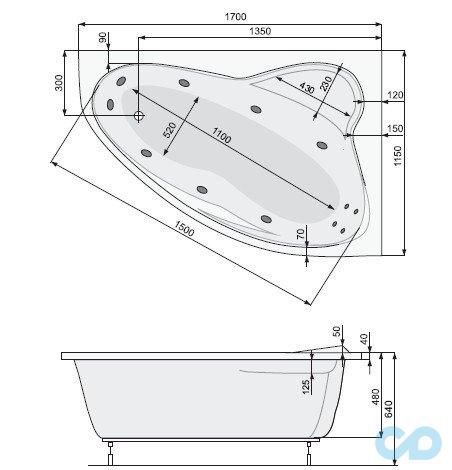 чертеж Панель для ванны Pool Spa Europa 170 см PWODP10OP000000