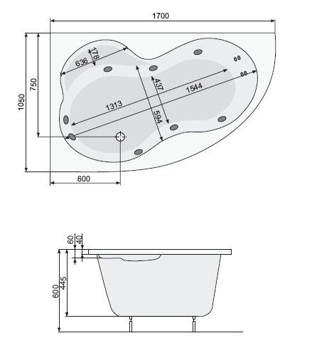 чертеж Панель для ванны Pool Spa Mistral 170 см PWO3Q10OP000000