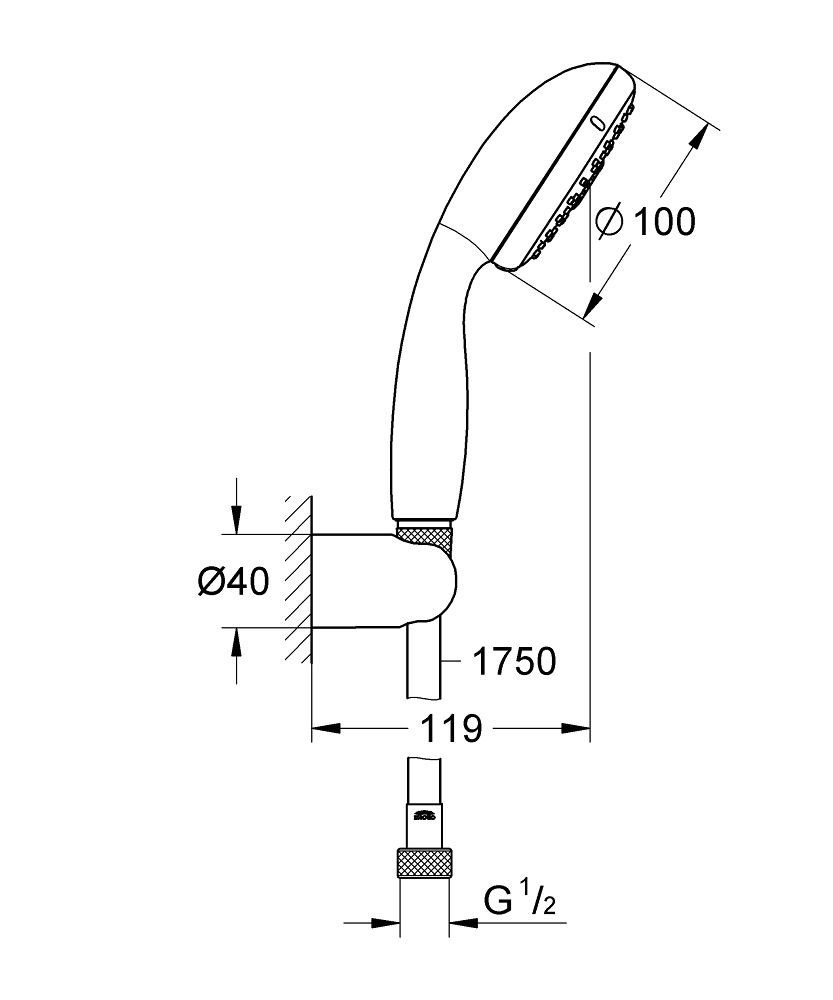 креслення Душовий гарнітур Grohe Tempesta 100 27849001