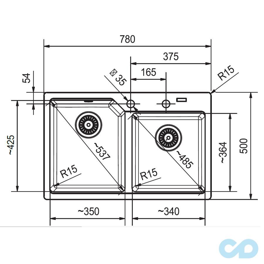 чертеж Кухонная мойка Franke Urban UBG 620-78 114.0574.974